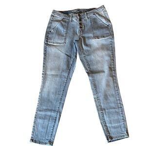 Mossimo Mid Rise Skinny Jeans Mens 31 Light Wash Button Fly Patch Pocket Blue